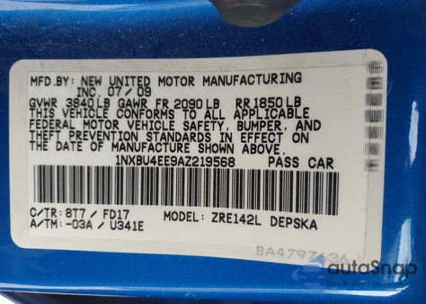 2010 Toyota Corolla S z USA, uszkodzony, nr VIN 1NXBU4EE9AZ219568